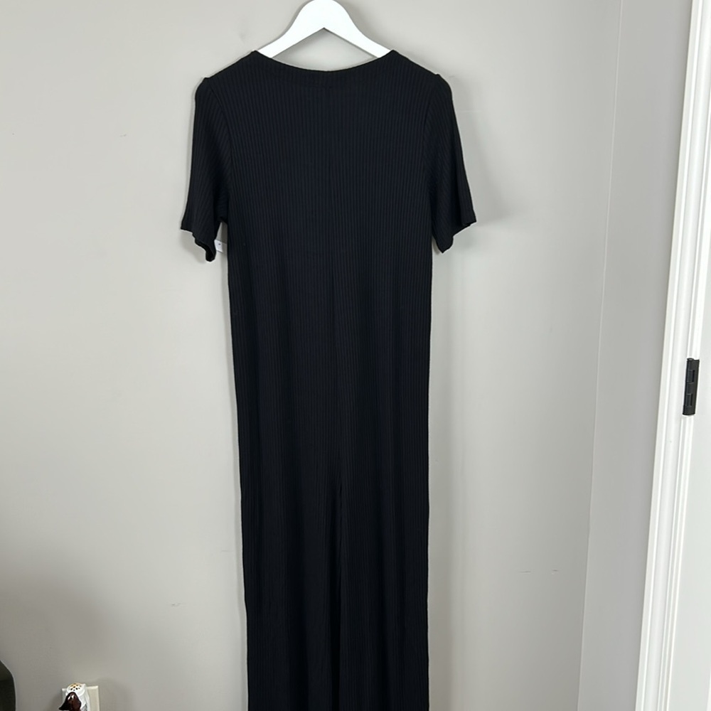 REFORMATION Camille Jumpsuit Ribbed Knit Button V Neck Black Stretch Sz L NEW - Picture 7 of 11